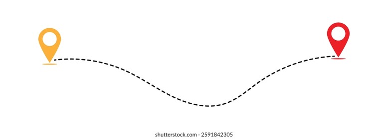 Line route with map pointer location trip way design vector. Route icon between two points with dotted path and location pin. Location pointer continuous one line drawing. GPS navigation in eps 10.