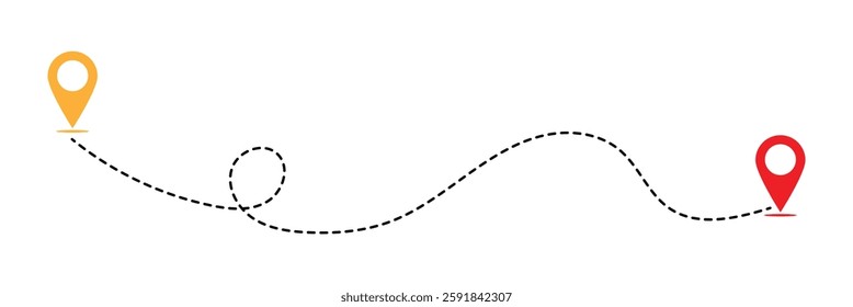 Line route with map pointer location trip way design vector. Route icon between two points with dotted path and location pin. Location pointer continuous one line drawing. GPS navigation in eps 10.