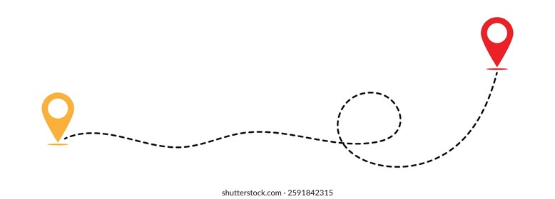 Line route with map pointer location trip way design vector. Route icon between two points with dotted path and location pin. Location pointer continuous one line drawing. GPS navigation in eps 10.