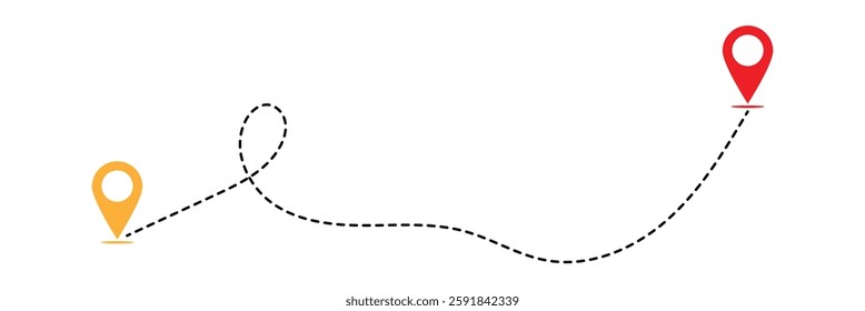 Line route with map pointer location trip way design vector. Route icon between two points with dotted path and location pin. Location pointer continuous one line drawing. GPS navigation in eps 10.