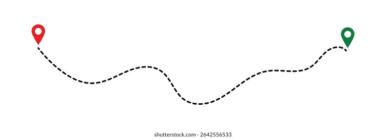 Line route with map pointer location trip way design vector. Route icon between two points with dotted path and location pin. Location pointer continuous one line drawing. GPS navigation in eps 10.