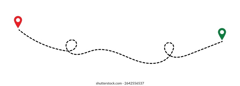 Line route with map pointer location trip way design vector. Route icon between two points with dotted path and location pin. Location pointer continuous one line drawing. GPS navigation in eps 10.