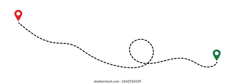 Line route with map pointer location trip way design vector. Route icon between two points with dotted path and location pin. Location pointer continuous one line drawing. GPS navigation in eps 10.