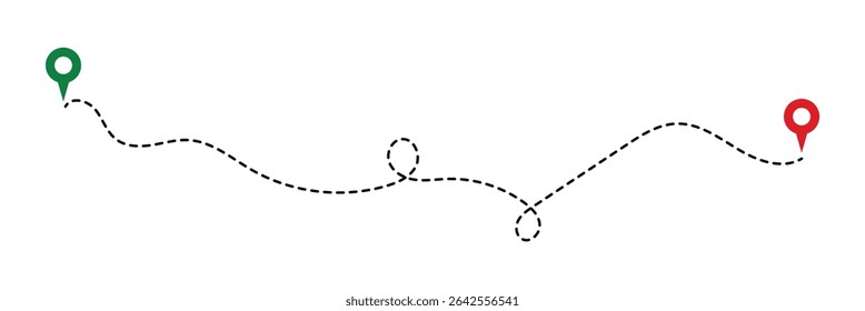 Line route with map pointer location trip way design vector. Route icon between two points with dotted path and location pin. Location pointer continuous one line drawing. GPS navigation in eps 10.