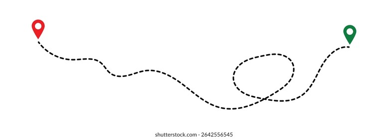 Line route with map pointer location trip way design vector. Route icon between two points with dotted path and location pin. Location pointer continuous one line drawing. GPS navigation in eps 10.