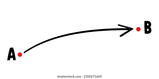 Line route from point A to point B. Find easy simple map walk move track way. Solution, problem and simplicity concept. Line with arrow, point.  Pointer or point trekking route, pin tracking or track.
