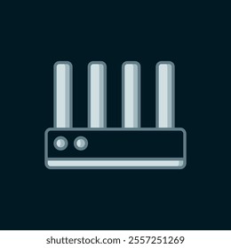 Line Router and wi-fi signal icon isolated on black background. Wireless ethernet modem router. Computer technology internet. Flat filled outline style with shadow. Vector