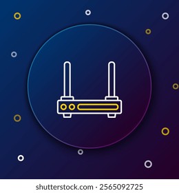 Line Router and wi-fi signal symbol icon isolated on blue background. Wireless ethernet modem router. Computer technology internet. Colorful outline concept. Vector