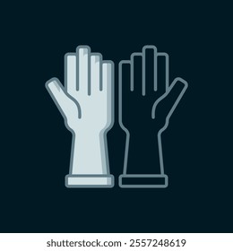 Line Rubber gloves icon isolated on black background. Latex hand protection sign. Housework cleaning equipment symbol. Flat filled outline style with shadow. Vector
