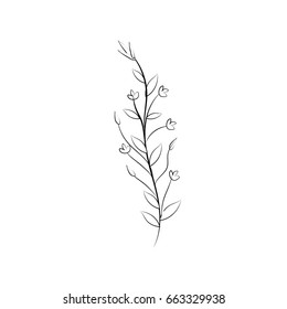 line rustic branch with leaves and flowers