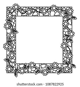 line rustic framework with flowers and stone decoration