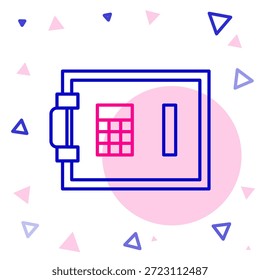 Ícone de Segurança de Linha isolado no plano de fundo branco. A porta segura um cofre de banco com uma fechadura de combinação. Proteção de dados confiável. Conceito de contorno colorido. Ilustração de vetor