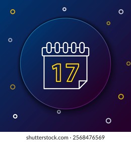 Line Saint Patricks day with calendar icon isolated on blue background. Date 17 March. Colorful outline concept. Vector