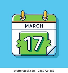 Line Saint Patricks day with calendar icon isolated on blue background. Date 17 March. Colorful outline concept. Vector illustration with a blue background