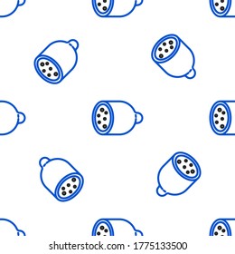 Line Salami sausage icon isolated seamless pattern on white background. Meat delicatessen product. Colorful outline concept. Vector