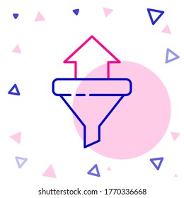 Line Sales funnel with arrows for marketing and startup business icon isolated on white background. Infographic template. Colorful outline concept. Vector Illustration