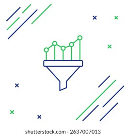 Line Sales funnel with chart for marketing and startup business icon isolated on white background. Infographic template. Colorful outline concept. Vector