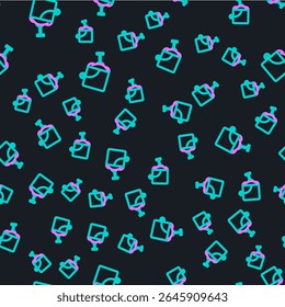 Line Sand in bucket with shovel icon isolated seamless pattern on black background. Plastic kid toy. Summer icon.  Vector Illustration