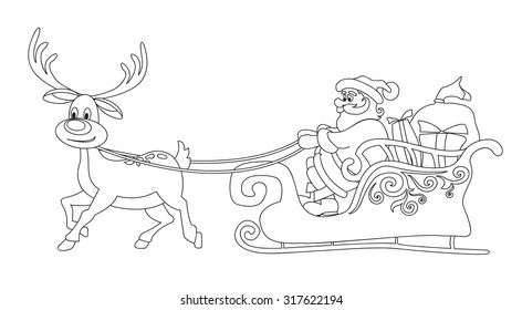 Line Santa Claus and the deer. Vector Christmas design element. 