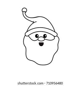 line santa claus head with beard and hat christmas
