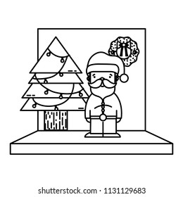 line santa claus with pine tree lights