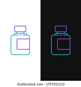 Line Sauce Flasche Symbol einzeln auf weißem und schwarzem Hintergrund. Ketchup, Senf und Mayonnaise Flaschen mit Soße für Fast Food. Farbiges Rahmenkonzept. Vektorgrafik
