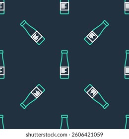 Line Sauce bottle icon isolated seamless pattern on black background. Ketchup, mustard and mayonnaise bottles with sauce for fast food.  Vector