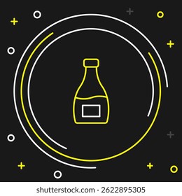 Line Sauce bottle icon isolated on black background. Ketchup, mustard and mayonnaise bottles with sauce for fast food. Colorful outline concept. Vector