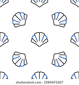 Line Scallop sea shell icon isolated seamless pattern on white background. Seashell sign. Colorful outline concept. Vector