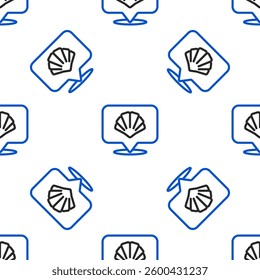 Line Scallop sea shell icon isolated seamless pattern on white background. Seashell sign. Colorful outline concept. Vector