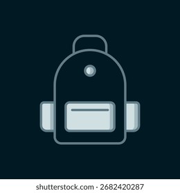 Icono de la mochila de la escuela de línea aislado en fondo negro. Estilo de contorno relleno plano con sombra. Vector