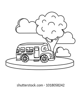 Line school bus in the city with clouds and tree