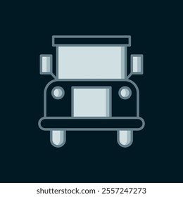 Line School Bus icon isolated on black background. Public transportation symbol. Flat filled outline style with shadow. Vector