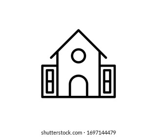 Line School icon isolated on white background. Outline symbol for website design, mobile application, ui. School pictogram. Vector illustration, editorial stroke. Eps10