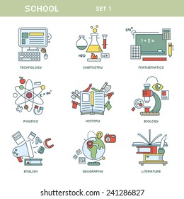 Line school icons
