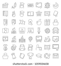 Line school and online education icons set