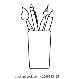 line school utensils education inside plastic cup