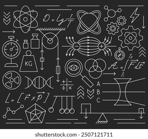 Line Science Physics Concept. Vector Illustration of Education Outline Background. Linear Laboratory Subject Sign. Optics and Mechanics.
