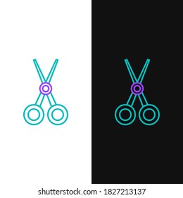 Line Scissors hairdresser icon isolated on white and black background. Hairdresser, fashion salon and barber sign. Barbershop symbol. Colorful outline concept. Vector