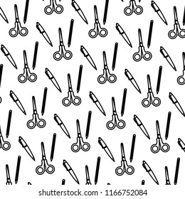 line scissors and pen school tools background