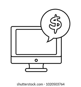 line screen computer with dollar symbol inside chat bubble