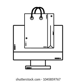 line screen cromputer technology with shopping bag