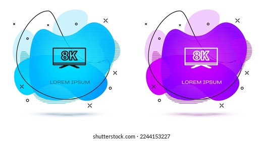 Line Screen tv with 8k Ultra HD video technology icon isolated on white background. Abstract banner with liquid shapes. Vector