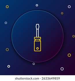 Icono de destornillador de línea aislado sobre fondo azul. Símbolo de la herramienta de servicio. Concepto de contorno colorido. Vector