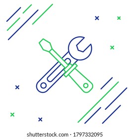 Line Screwdriver and wrench tools icon isolated on white background. Service tool symbol. Colorful outline concept. Vector