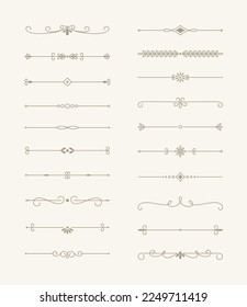 Line script ornaments. Decorative flourishes dividers vector calligraphic embellishments filigree ornament elements