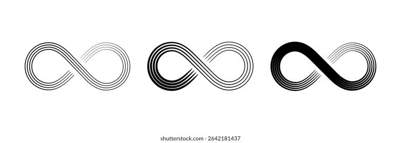 Line scroll pen infinity symbols set on a white background. Vector