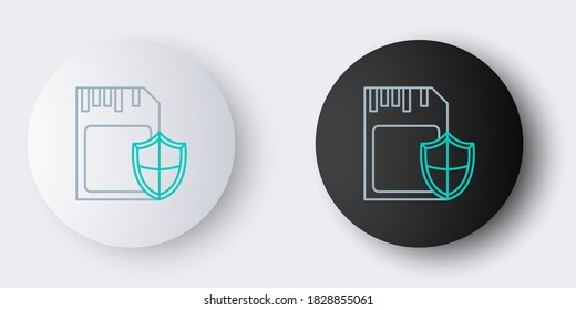 Line SD card and shield icon isolated on grey background. Memory card. Adapter icon. Security, safety, protection, privacy concept. Colorful outline concept. Vector