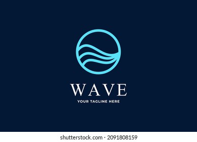 Line sea logo template in circle and wave shape vector template
