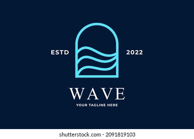 Line sea logo template in circle and wave shape vector template